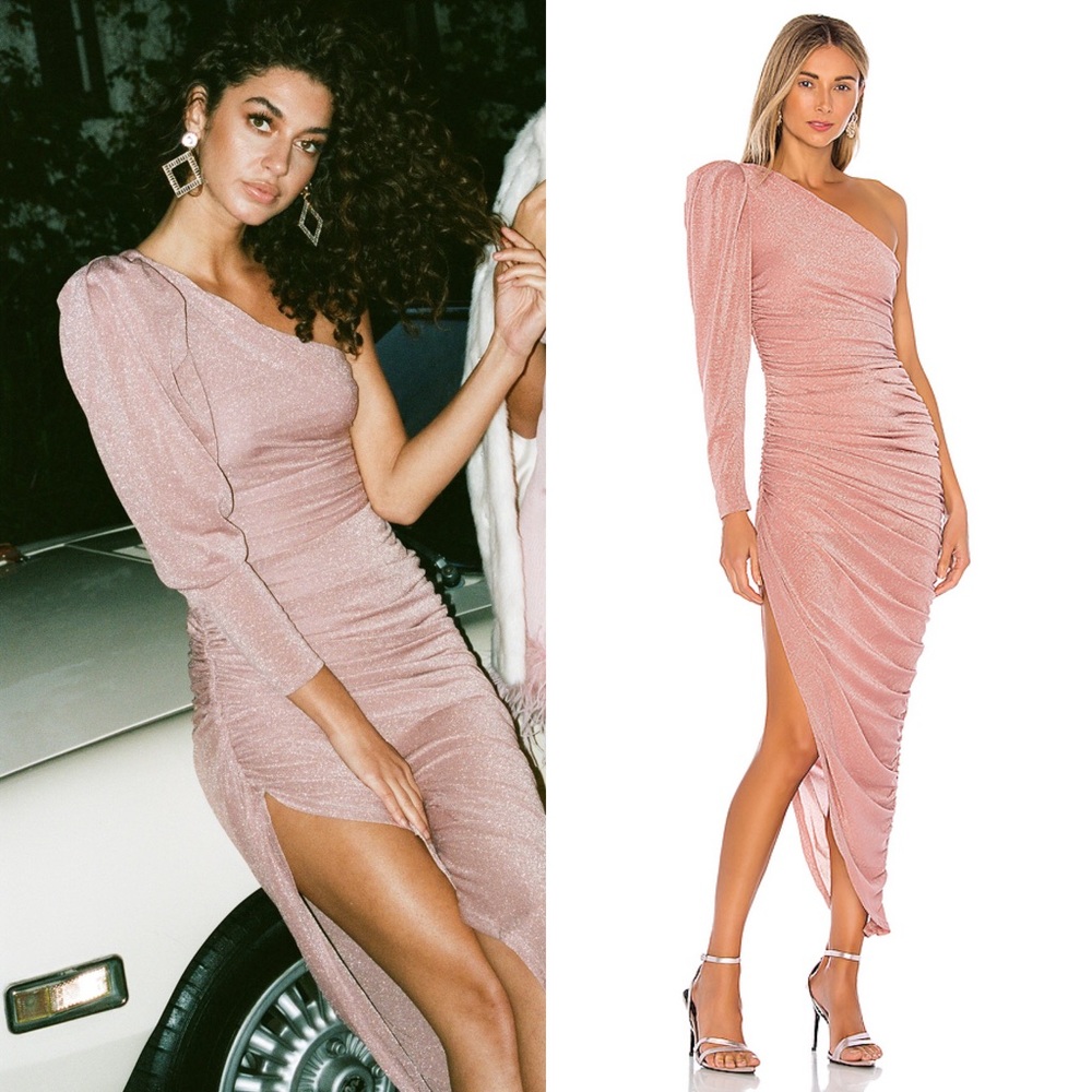 LPA Roksana Dress in Blush Ruched Gown Pink